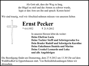 Traueranzeige von Ernst Pecker von Offenbach