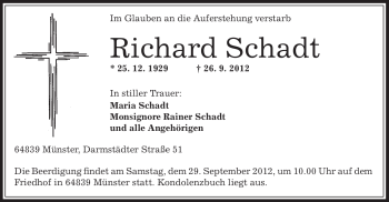 Traueranzeige von Richard Schadt von Offenbach