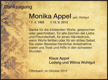 Traueranzeige von Monika Appel von Offenbach