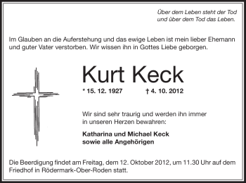 Traueranzeige von Kurt Keck von Offenbach