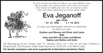 Traueranzeige von Eva Jeganoff von Offenbach