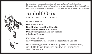 Traueranzeige von Rudolf Grix von Offenbach