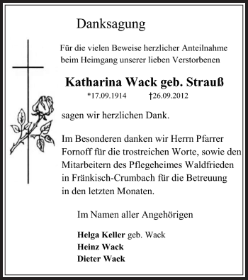 Traueranzeige von Katharina Wack von Offenbach