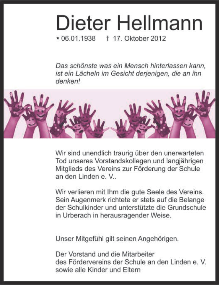  Traueranzeige für Dieter Hellmann vom 25.10.2012 aus Offenbach