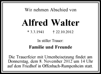 Traueranzeige von Alfred Walter von Offenbach