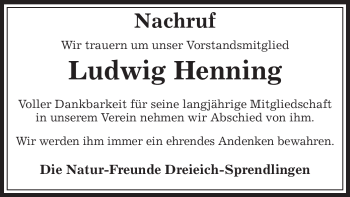 Traueranzeige von Ludwig Henning von Offenbach