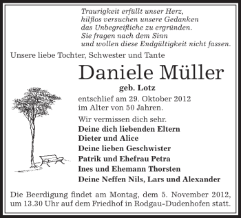 Traueranzeige von Daniele Müller von Offenbach