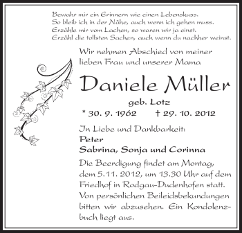 Traueranzeige von Daniele Müller von Offenbach