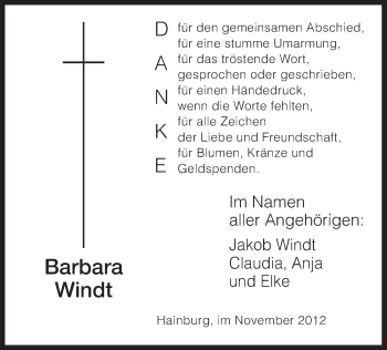 Traueranzeige von Barbara Windt von Offenbach