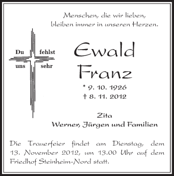 Traueranzeige von Ewald Franz von Offenbach