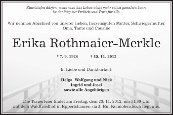 Traueranzeige von Erika Rothmaier-Merkle von Offenbach