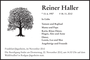 Traueranzeige von Reiner Haller von Offenbach