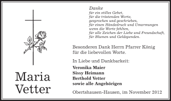 Traueranzeige von Maria Vetter von Offenbach