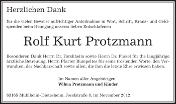 Traueranzeige von Rolf Kurt Protzmann von Offenbach