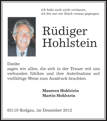 Traueranzeige von Rüdiger Hohlstein von Offenbach