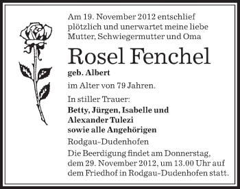 Traueranzeige von Rosel Fenchel von Offenbach