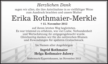 Traueranzeige von Erika Rothmaier-Merkle von Offenbach