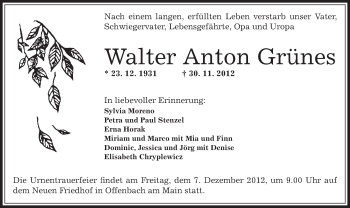 Traueranzeige von Walter Anton Anton von Offenbach