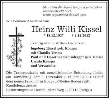 Traueranzeige von Heinz Willi Kissel von Offenbach