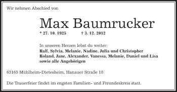 Traueranzeige von Max Baumrucker von Offenbach