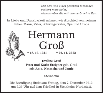 Traueranzeige von Hermann Groß von Offenbach