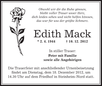 Traueranzeige von Edith Mack von Offenbach