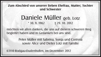 Traueranzeige von Daniele Müller von Offenbach