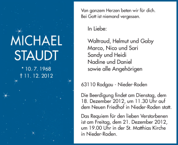 Traueranzeige von Michael Staudt von Offenbach