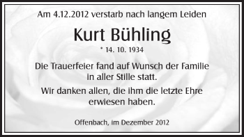 Traueranzeige von Kurt Bühling von Offenbach