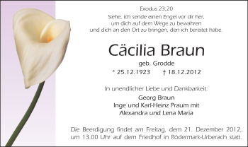 Traueranzeige von Cäcilia Braun von Offenbach