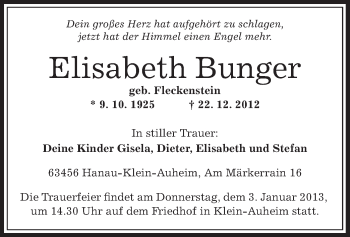 Traueranzeige von Elisabeth Bunger von Offenbach