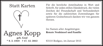 Traueranzeige von Agnes Kopp von Offenbach