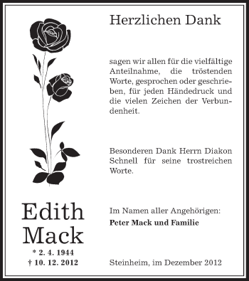 Traueranzeige von Edith Mack von Offenbach