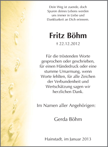 Traueranzeige von Fritz Böhm von Offenbach