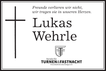 Traueranzeige von Lukas Wehrle von Offenbach