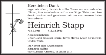 Traueranzeige von Heinrich Stapp von Offenbach