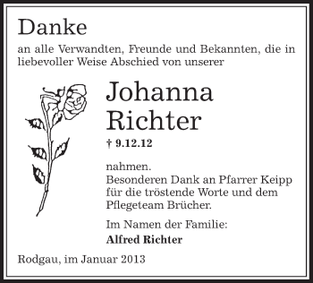 Traueranzeige von Johanna Richter von Offenbach