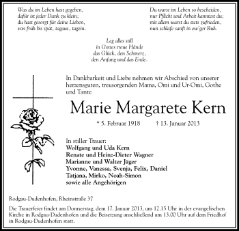 Traueranzeige von Marie Margarete Kern von Offenbach