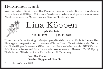 Traueranzeige von Lina Köppen von Offenbach