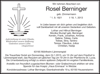 Traueranzeige von Rosel Berninger von Offenbach