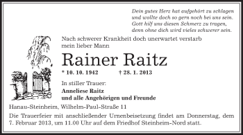 Traueranzeige von Rainer Raitz von Offenbach