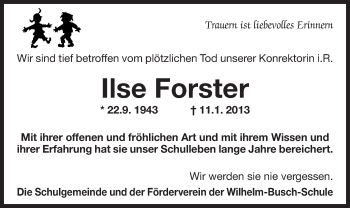 Traueranzeige von Ilse Forster von Offenbach