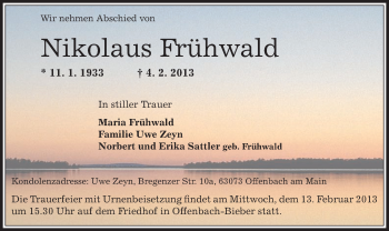 Traueranzeige von Nikolaus Frühwald von Offenbach