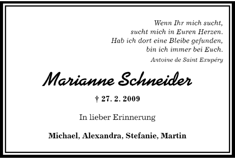  Traueranzeige für Marianne Schneider vom 27.02.2013 aus Offenbach