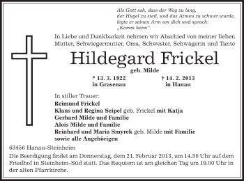 Traueranzeige von Hildegard Frickel von Offenbach