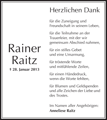 Traueranzeige von Rainer Raitz von Offenbach