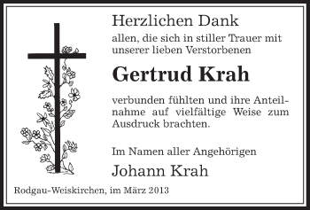 Traueranzeige von Gertrud Krah von Offenbach