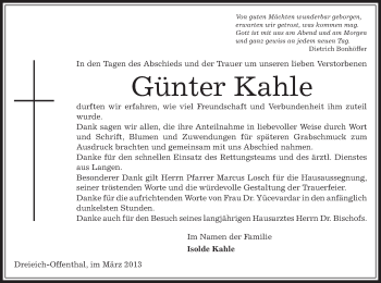 Traueranzeige von Günter Kahle von Offenbach