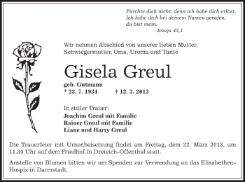 Traueranzeige von Gisela Greul von Offenbach