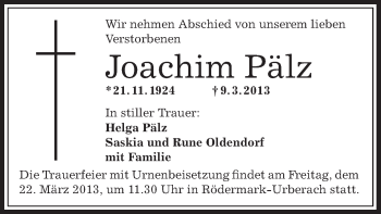 Traueranzeige von Joachim Pälz von Offenbach